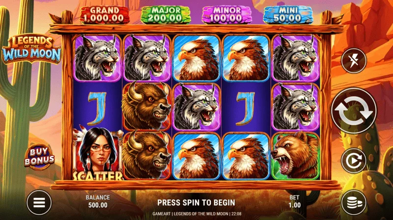 Legends of the Wild Moon – 5x3 rutenettspillskjerm